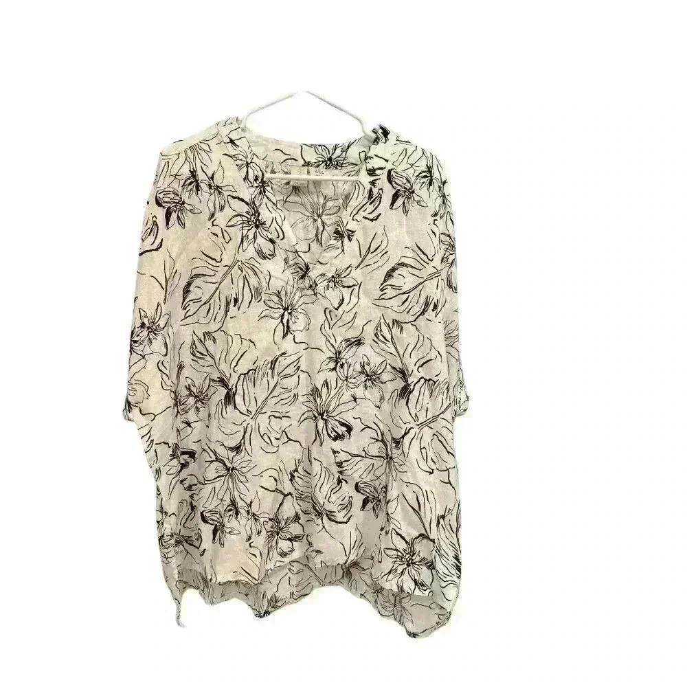 Joie Linen White and Black Button Up  Blouse Size 2X, New With Tags